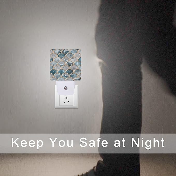 Mermaid Fish Scales Marble Night Light Plug-in LED Nightlights Auto Sensor Night Lamp Dusk-to-Dawn Lamp Home Decor for Nursery Children Girls Boys