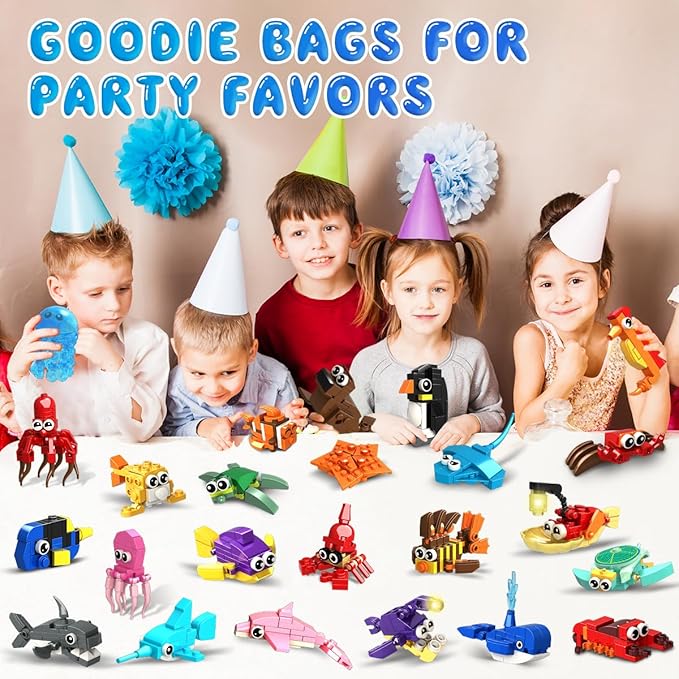 HOGOKIDS 24 Pack Party Favors for Kids Building Set - 629PCS Marine Animals Building Blocks Toy for Goodie Bag Stuffers Classroom Prizes, Valentines Day Easter Birthday Gift for Boys Girls Ages 6-12
