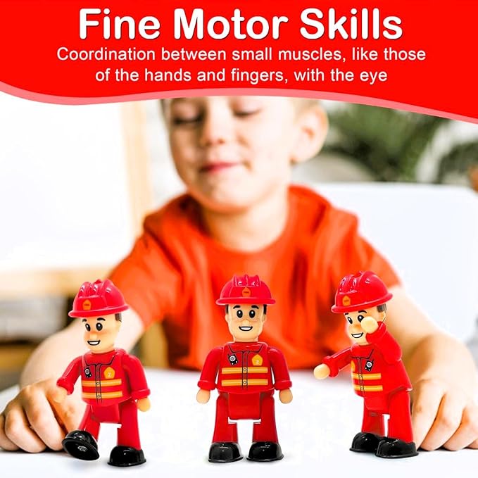 FUNERICA Toy Figures & Playsets - Fireman Action Figures for Kids - Firefighter Figurines - Little People Figures for Play, Fire Trucks, Fire Station Playsets - Mini People Community Helpers (4-Pack)