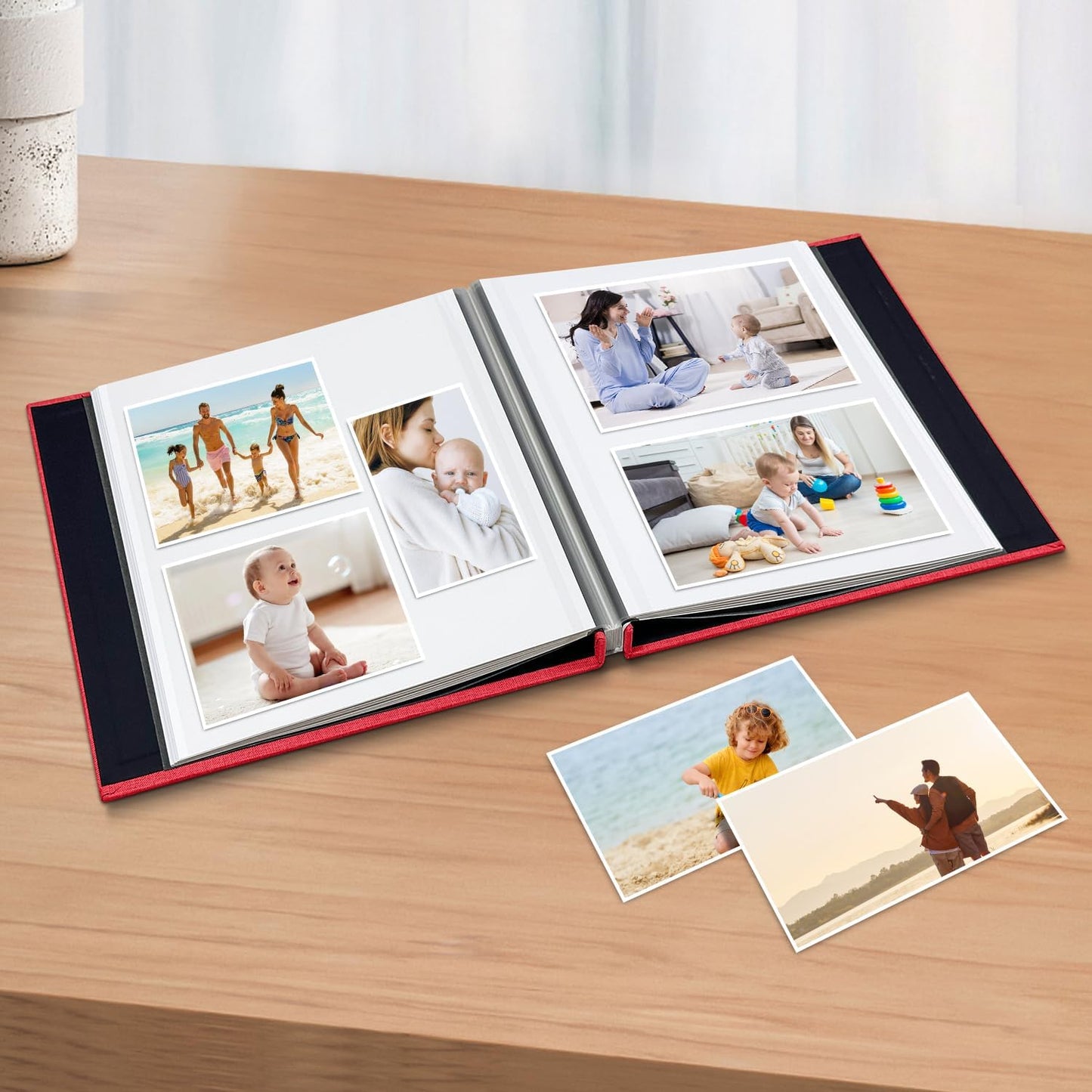 Large Photo Album Self Adhesive Scrapbook Album for 4×6 8×10 Pictures DIY Magnetic Linen Cover Album 60 Pages for Family Wedding Gifts with Metal Pen and Plastic Board