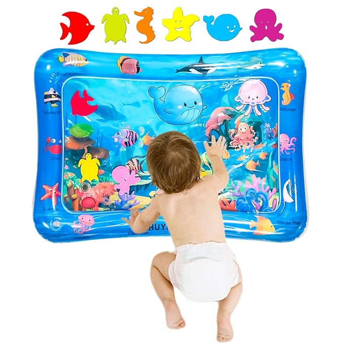 ZHUYNXIR Infant Play mat, Inflatable Play Mat Water Cushion Baby Water mat, Fun Early Development Activity Play Center for Newborn (27.5x20 in)