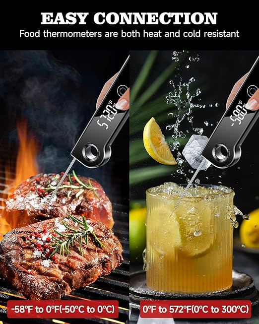 2025 Meat Thermometer Digital, ±0.5°F Accuracy Instant Read Thermometer180° Rotating Display, Calibratable and Auto Off, IP67 Waterproof Food Thermometer for Cooking,Grill,Oil Deep Fry, Brewing,Candy