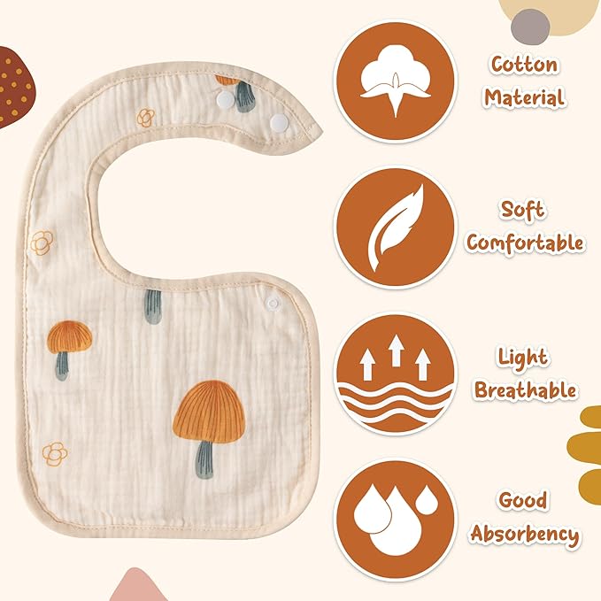Zainpe 6Pcs Snap Muslin Cotton Baby Bibs Rabbit Bear Sheep Pattern Bandana Drool Cloths Soft Absorbent Adjustable Burp Cloth Feeding Bib for Newborns Girls Boys Toddlers Teething Eating 0 to 36 Months