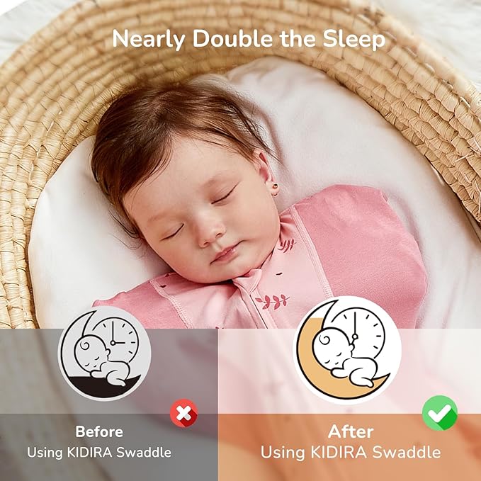 KIDIRA Swaddle for Newborns, Baby Swaddles 0-3 Months 5-13lb, Swaddle Sleep Sack 0-3 Months Newborn with Moisture-Wicking Fabric, Promotes Healthy Hip Development, 2-Way Zipper, 1Pack (Pink Print)