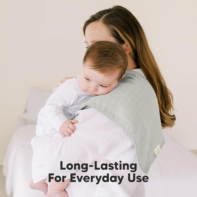 5-Pack Cotton Muslin Burp Cloths Baby Girls, Boys - Soft & Absorbent Spit Up Burp Rags, Large Muslin Towel, Cotton Wash Cloths for Babies, Newborn, Infant, No Shrink, Durable, Neutral (Pine)