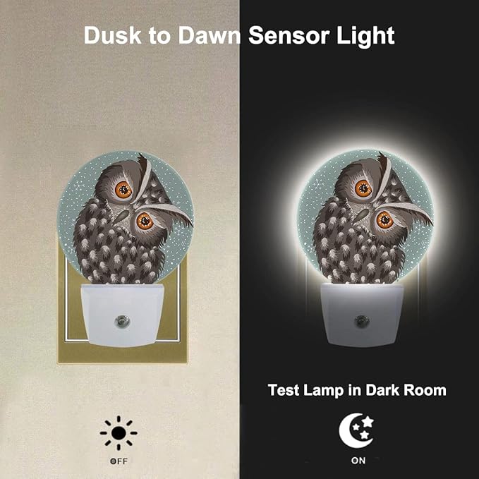 Owl Night Light Cute Bird with Curious Big Eyes Retro LED Dusk to Dawn Plug-in Nightlight Auto Sensor for Bedroom Bathroom Hallway Living Room