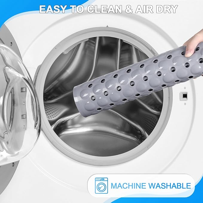 Linoows Bathtub and Shower Mats, 40x16 Inch Extra Large Non Slip Soft Bath Tub Mat with Suction Cups and Drain Holes for Bathroom Floor and Keep Tubs Clean, Machine Washable, Gray