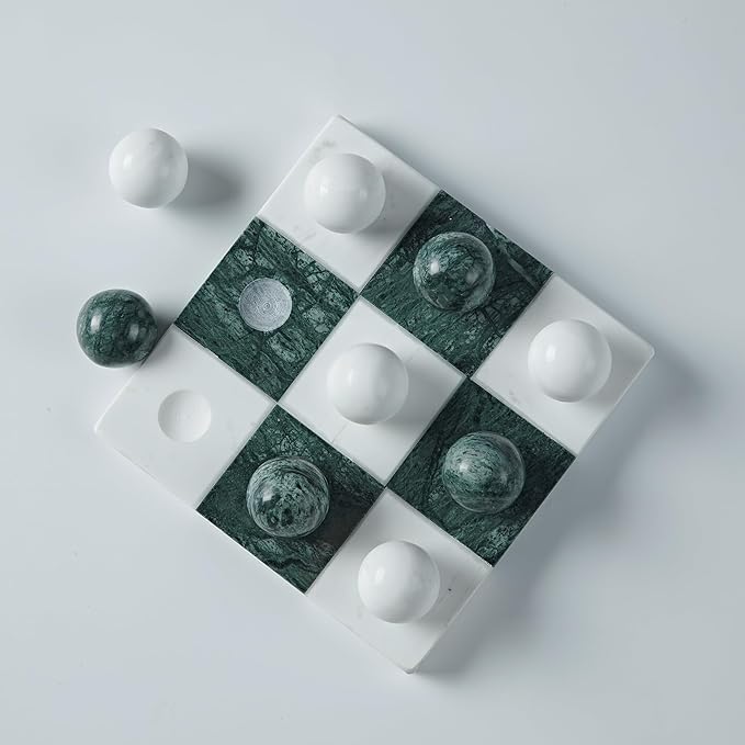 Marble Tic Tac Toe Board Decoration, Premium Handcrafted Marble Board with Unique Marbled Spherical Chess Pieces, Modern Home Decor, Perfect for Living Room, Office, Coffee Table