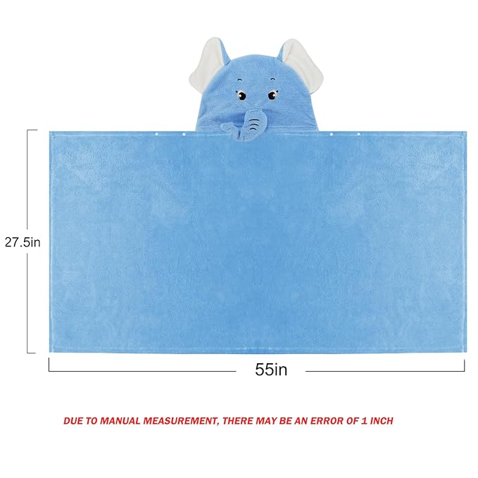ROMASA Baby Bath Towel Ultra Soft Hooded Towel Highly Absorbent Bathrobe Blanket Toddlers Shower Gifts for Boys Girls-27.5" x 55" (Blue Elephant)