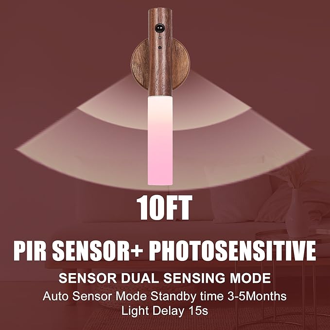 LANDGOO Rechargeable Wooden Night Light for Nursery, Motion-Activated RGB LED Baby Light for Breastfeeding, Toddler Kids Bedroom Décor