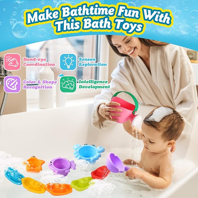 Baby Bath Toys for Kids Ages 1-3, 10 PCS Water Table Toys for Toddlers 1-3-Bathtub Shower Floating Water Toys Swimming Pool Beach Toy for 6 Months Up Boy Girl Gifts (Color Random)
