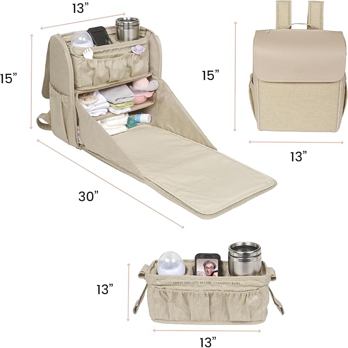 Diaper Bag Backpack Convertible - 800D Reinforced Stitching -Full Open Cabinet and Padded Changing Station, Removable Caddy with Two Drink Holders and Angled Cell Phone Storage for Viewing, Black