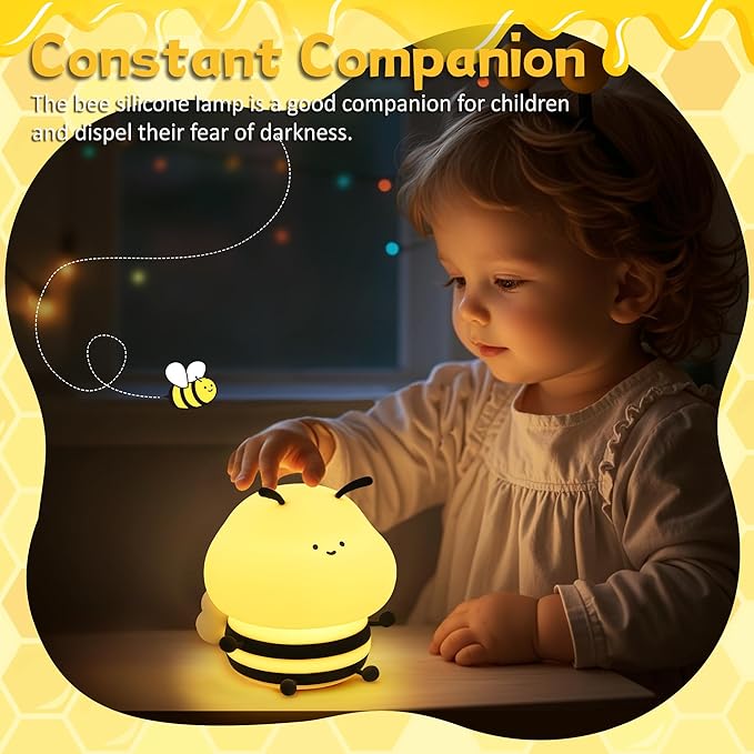 Bee Gifts, Cute Bee Night Light, Animal Silicone Nursery Lamp with Dimming and Timing Function, 9 Lighting Effects, Cute Room Decor Lights