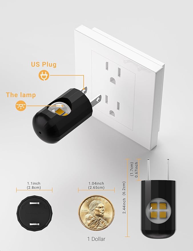 Plug-in LED Night Lights,Dusk to Dawn Sensor,2700K,Bedroom, Hallway, Bedroom,Kitchen, Stairways, Non-Dimmable,6 Pack