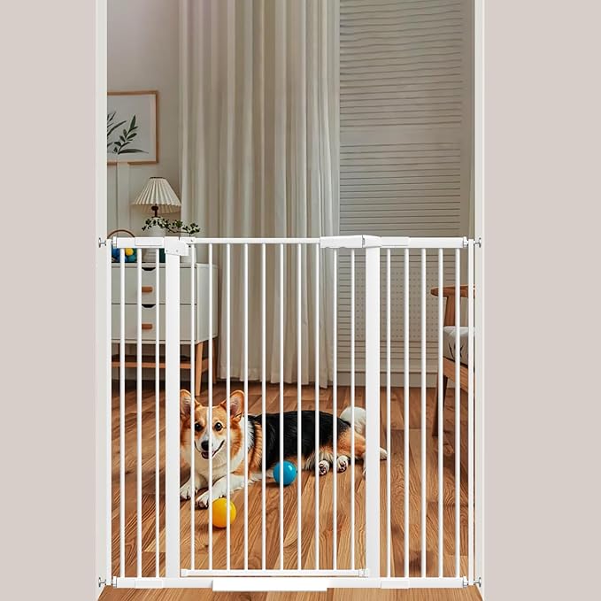 40.55" Tall 1.37" Ultra Narrow Spacing Dogs Pets Baby Gate for Doorway Hallway Safety Proof Indoor 34.05-45.86" Extra Wide Puppy Pressure Mounted No Drill Walk Through White Metal