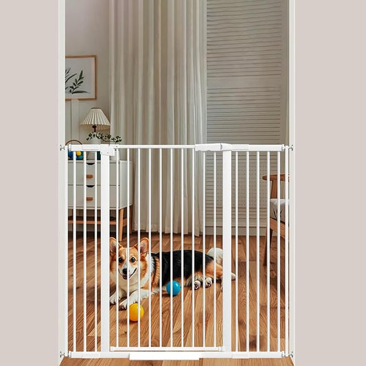 40.55" Tall 1.37" Ultra Narrow Spacing Dogs Pets Baby Gate for Doorway Hallway Safety Proof Indoor 34.05-45.86" Extra Wide Puppy Pressure Mounted No Drill Walk Through White Metal