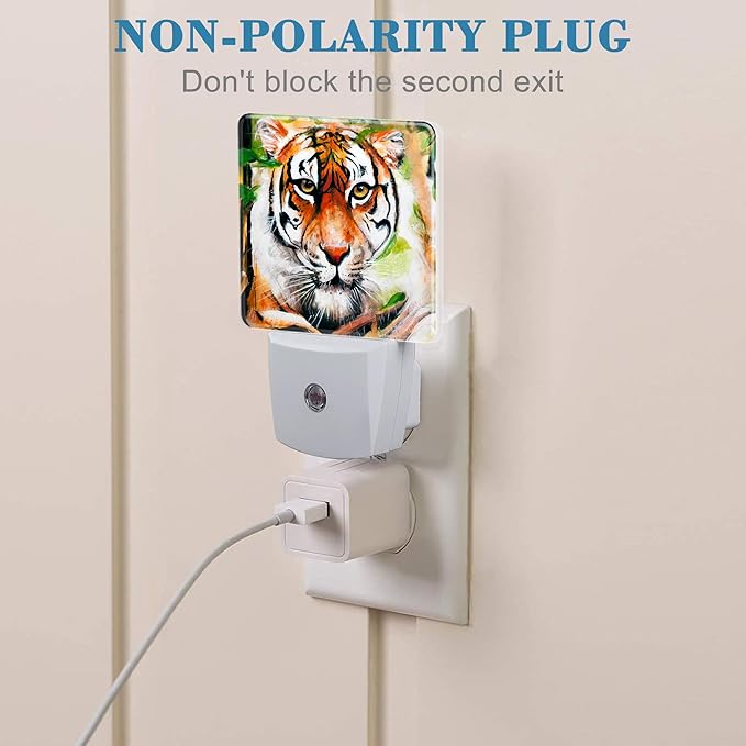 Plug in Night Lights Oil Painting Tiger in Jungle Nightlight Plug Into Wall Dusk to Dawn Sensor LED Night Light for Kid Girls Boys Women Room Decor,Hallway,Kitchen,Bathroom,Nursery,Stairs