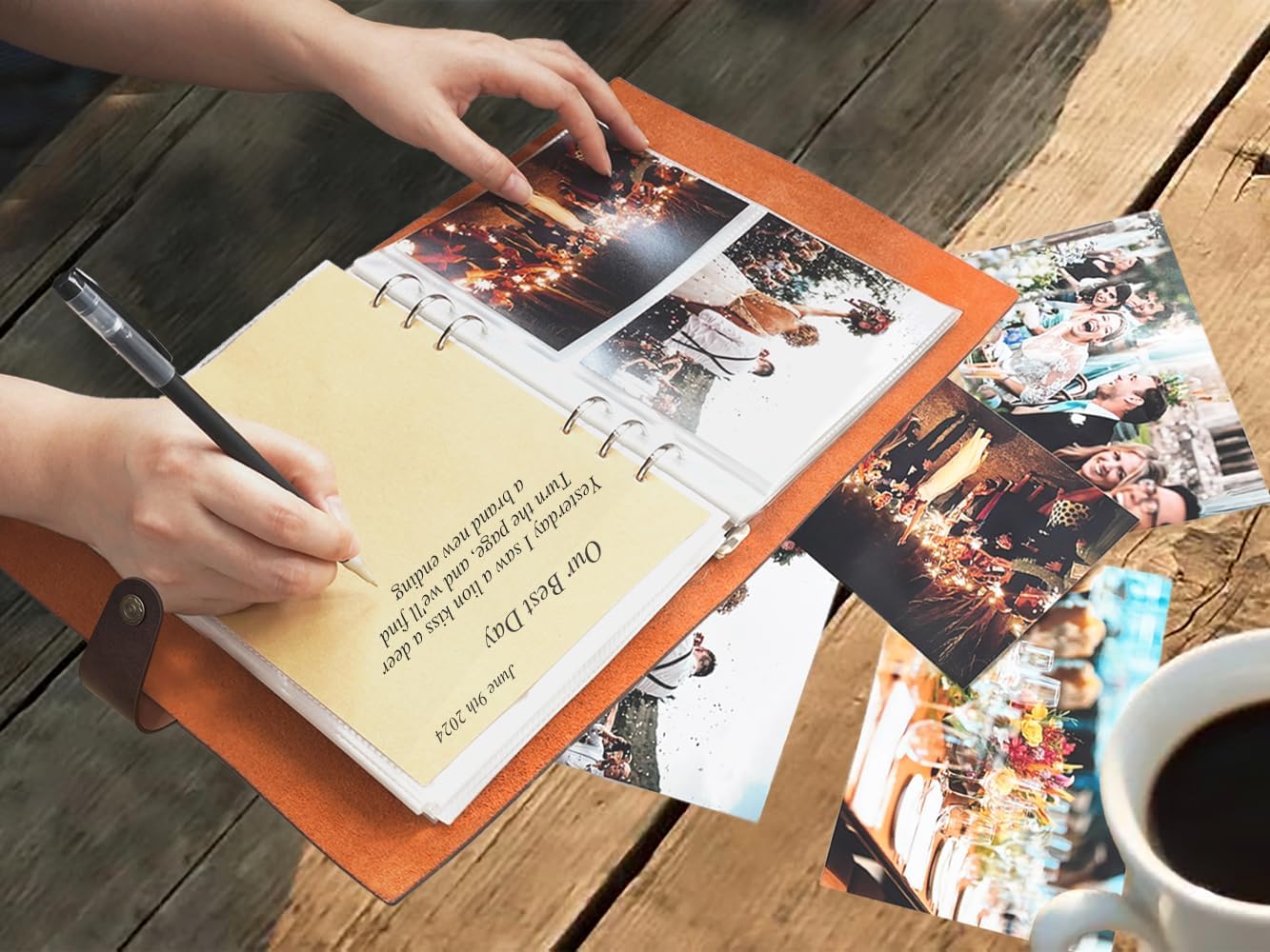 Genuine Leather Photo Album 4x6 for 300 Photos, with Writing Space of 40 Writing Paper, Binder Pocket, Travel Family Wedding Kids Graduation Ultrasound Baby Picture Album Scrapbook, Brown