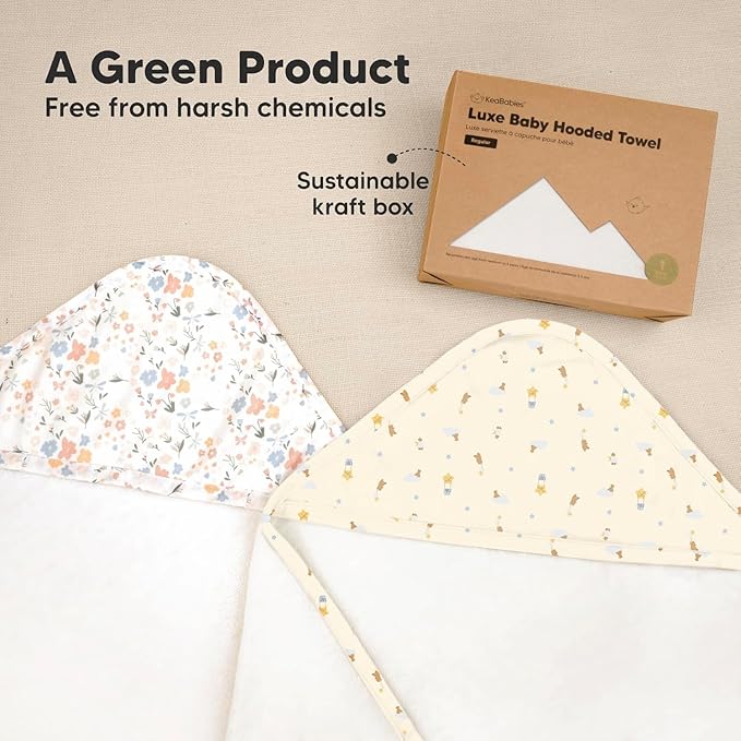 KeaBabies Hooded Baby Towel for Newborn - Viscose Derived from Bamboo Large Baby Bath Towels with Hood for Boys, Girls, Toddler, Extra Absorbent & Soft Newborn Bath Essentials (Dreamers, Regular)