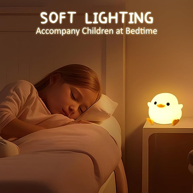 Ammonite DoDo Duck Night Light, Cute Soft Silicone Duck Lamp for Kids, Rechargeable LED Dimmable Bedside Lamp with 20 Minute Timer, Gifts for Boys Girls Women