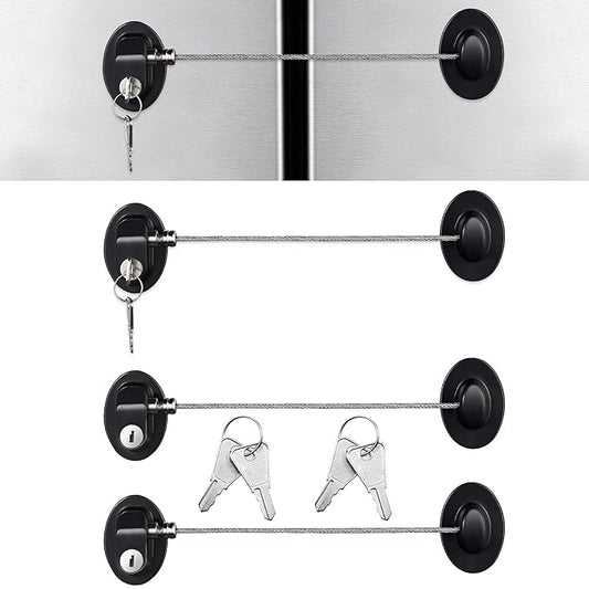 Hotop 4 Pack Cabinet Locks with Keys Mini Fridge Refrigerator Locks for Kids Toddlers Self Adhesive Child and Baby Proofing Safety for Deep Freezer Drawers Doors Latch(Black)