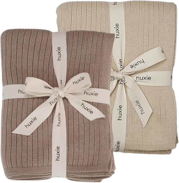 Knitted Organic Cotton Baby Blanket- Swaddle Blanket, 30" x 40" Soft Receiving Blanket for Newborn 2-Pack (Fog/Mochachino)