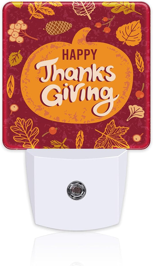 Happy Thanksgiving Night Light for Kids,Autumn Fall Orange Pumpkin Maple Leaf Night Light Plug in with Dusk to Dawn Sensor,0.5w Energy Saving Nightlight for Hallway Stairway Kitchen Bedroom