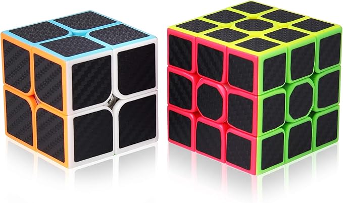 Roxenda Speed Cube Set, Speed Cube Bundle of 2x2x2 and 3x3x3 Cube Smoothly Magic Cube Collection for Kids Teens & Adults [2 Pack] (Carbon Fiber)