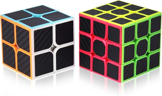 Roxenda Speed Cube Set, Speed Cube Bundle of 2x2x2 and 3x3x3 Cube Smoothly Magic Cube Collection for Kids Teens & Adults [2 Pack] (Carbon Fiber)