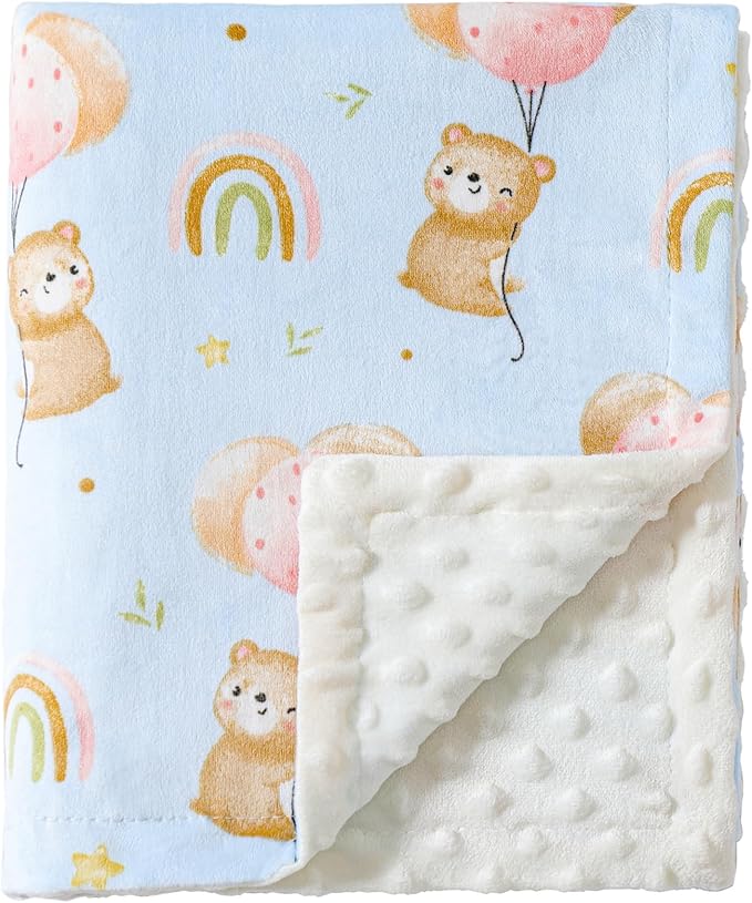 iEvolve Baby Nursery Bed Blankets Ultra Soft Double Layer Mini Blanket Minky Blanket Receiving Blankets Shower Gifts(Ballon Bear,45 * 60in)