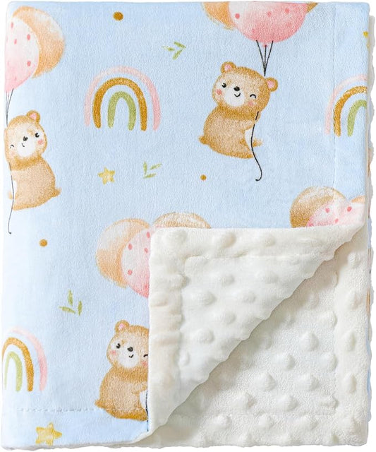 iEvolve Baby Nursery Bed Blankets Ultra Soft Double Layer Mini Blanket Minky Blanket Receiving Blankets Shower Gifts(Ballon Bear,45 * 60in)
