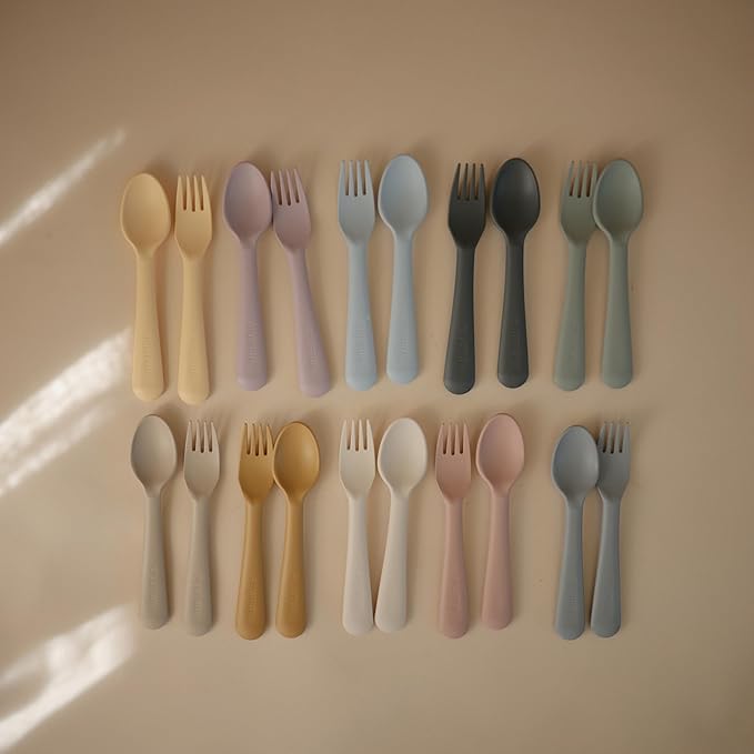 mushie Flatware Fork and Spoon Set for Toddlers | Made in Denmark (Powder Blue)