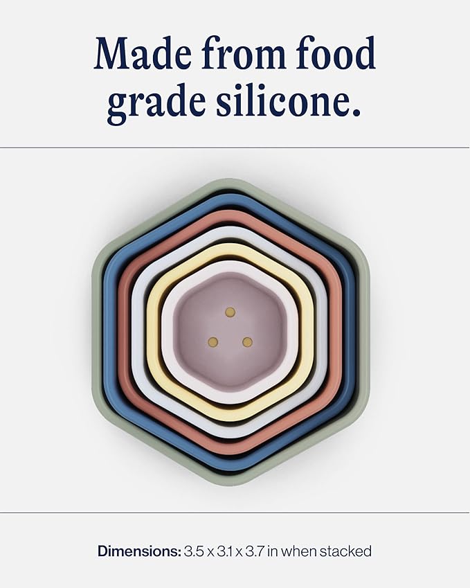 Lalo Stacking Cups - Baby and Toddler Nesting Cups for Bath Time, 6 with Openings - Non-Toxic, BPA-Free Silicone Bath Toy, Easy to Clean for 6 Months and Up - Sage