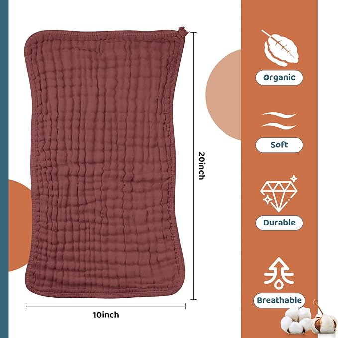 8 Packs Muslin Burp Cloths 6 Layers Unisex Baby Items Absorbent Burp Rags Colorful Muslin Washcloths for Baby Plain Soft Cotton Cloth for Babies Girls Boys, 10 x 20 Inch (Vintage Colors)