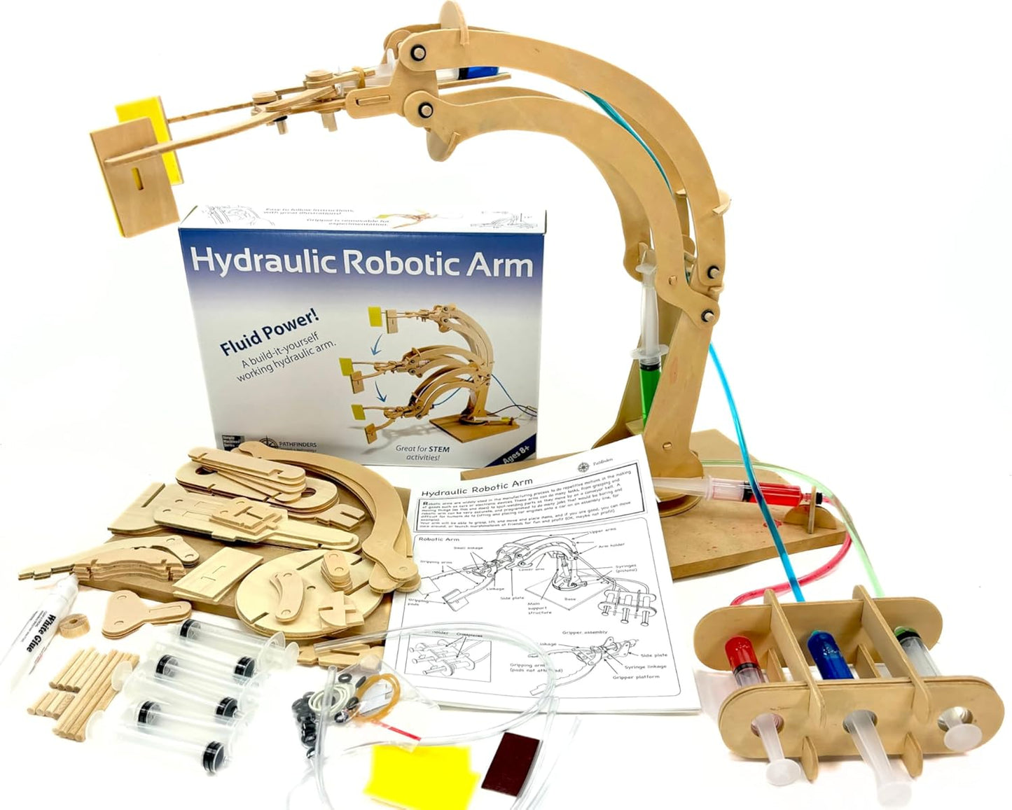 Pathfinders STEM Kit – Hydraulic Robotic Arm | Wooden Building Kit for Kids Ages 8-12 | Mechanical Engineering Toy | Hands-On STEM Project for Boys & Girls