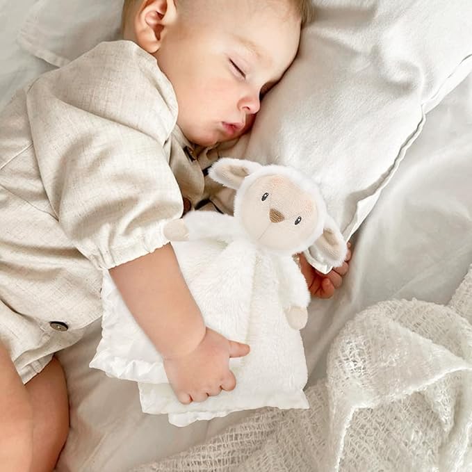 Baby Security Blanket for Boys Girls, Lovey Soft for Newborn Cute Lamb Snuggle Toy Plush Stuffed Animal, White 13.5 Inch