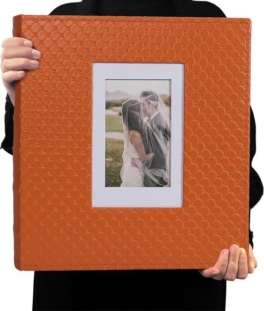RECUTMS Photo Album 4x6 600 Photos Black Inner Page Button Grain Leather Large Capacity Pockets Pictures Album Birthday Christmas Wedding Anniversary (Orange)