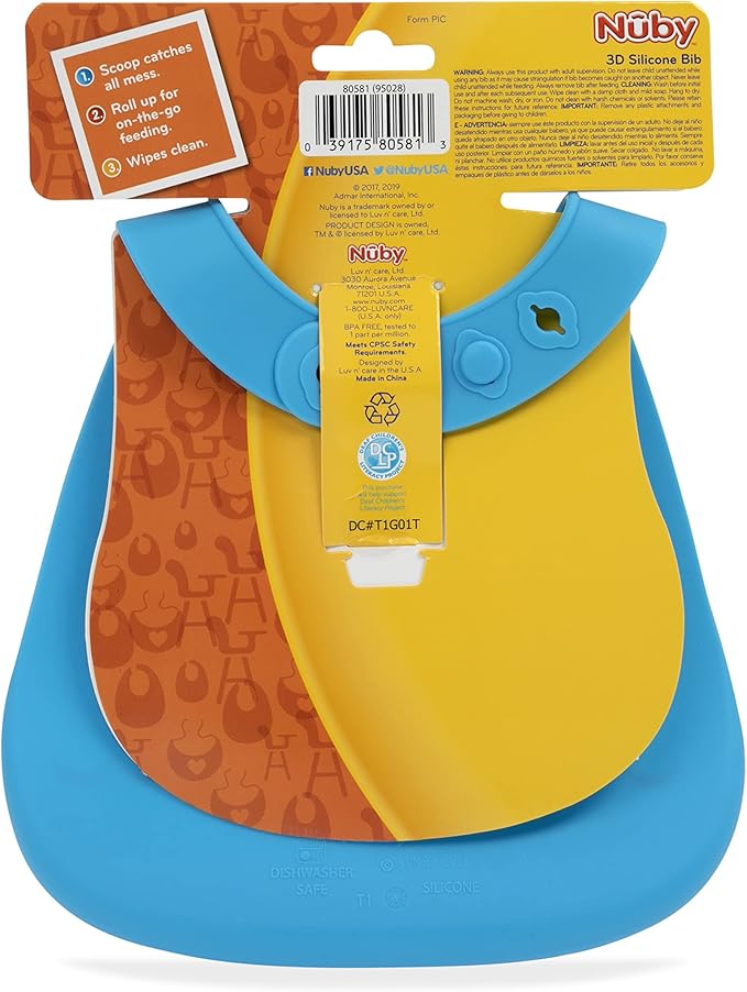 Nuby On The Go Silicone 3D Bib with Scoop to Catch Mess