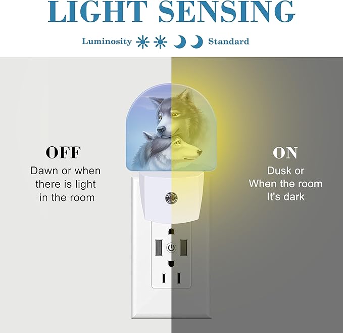 Night Light for Kids Girls Boys, Cool Wolf Couple LED Night Light Plug into Wall with Dusk to Dawn Sensor for Room Decor, Hallway, Kitchen, Bathroom, Nursery, Stairs