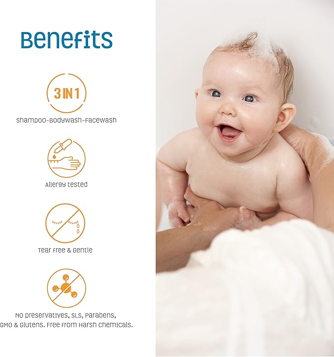 Nature's Baby 3-in-1 Shampoo/Body/Face Wash - Formulated for Problem and Sensitive Skin - No Sulfate or Artificial Fragrances - Tear Free - Vanilla Tangerine, 16 oz, 2 Pack