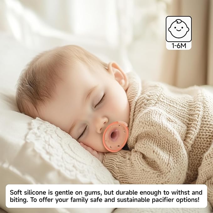 Baby Pacifiers 3 Month, 6 Month Breast-Like Shape Soft Silicone Newborn Pacifiers with Large Air Holes, BPA Free