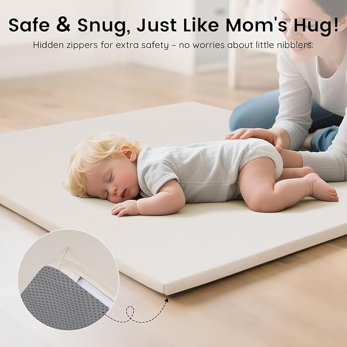 INNO STAGE Baby Play Mat 50x50 Inches, 1-Inch Thick Foam Play Mat for Babies & Kids – Extra Soft & Durable Padded Baby Mat for Floor, Non-Slip Crawling Mat for Playpen, Tummy Time, Yoga & Playroom