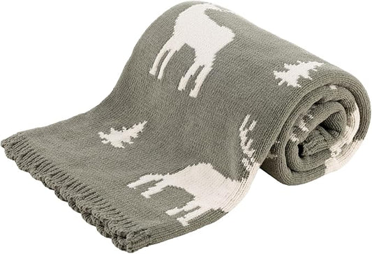 Berkshire Baby Blanket,Ultra-Plush Reversible Chenille Knit Toddler Blanket,Cute Pattern Nursery Crib Blanket,Ideal Baby Gift(30x40 Inches,Woodland Deer Farmhouse Sage)