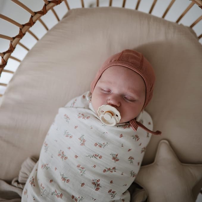 FRIGG Daisy Natural Rubber Baby Pacifier | Made in Denmark | BPA-Free (Powder Blush/Cream, 6-18 Months) 2-Pack