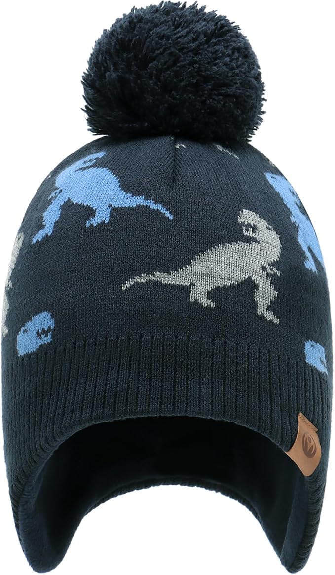 Duoyeree Kids Beanie Hat for Boys Girls Pom-pom Kint Hats Cozy Lining Winter Skull Cap