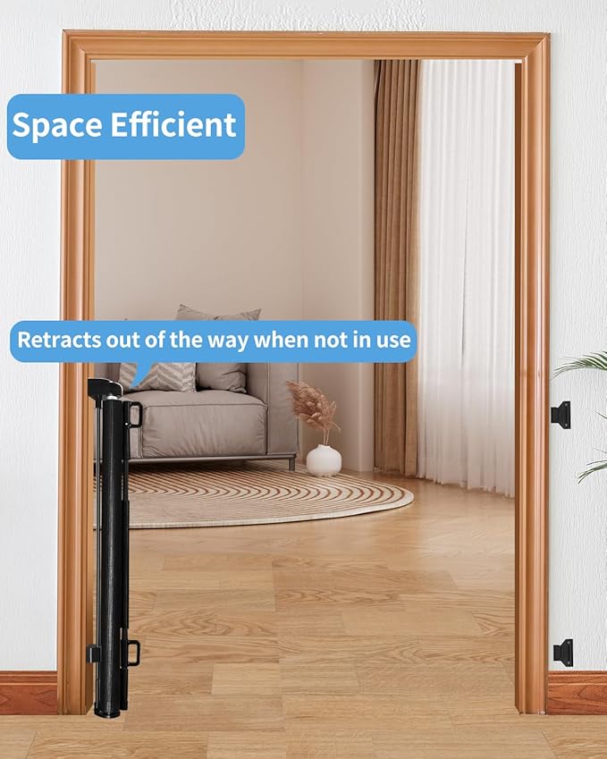 (2 Pack) Retractable Baby Gate for Doorways and Stairs, Mesh Safety Gate for Pet, Indoor & Outdoor Use, One-Hand Operation, Easy Installation, 33.6" Tall, Expands to 55" Wide（Black,33.6"x55"