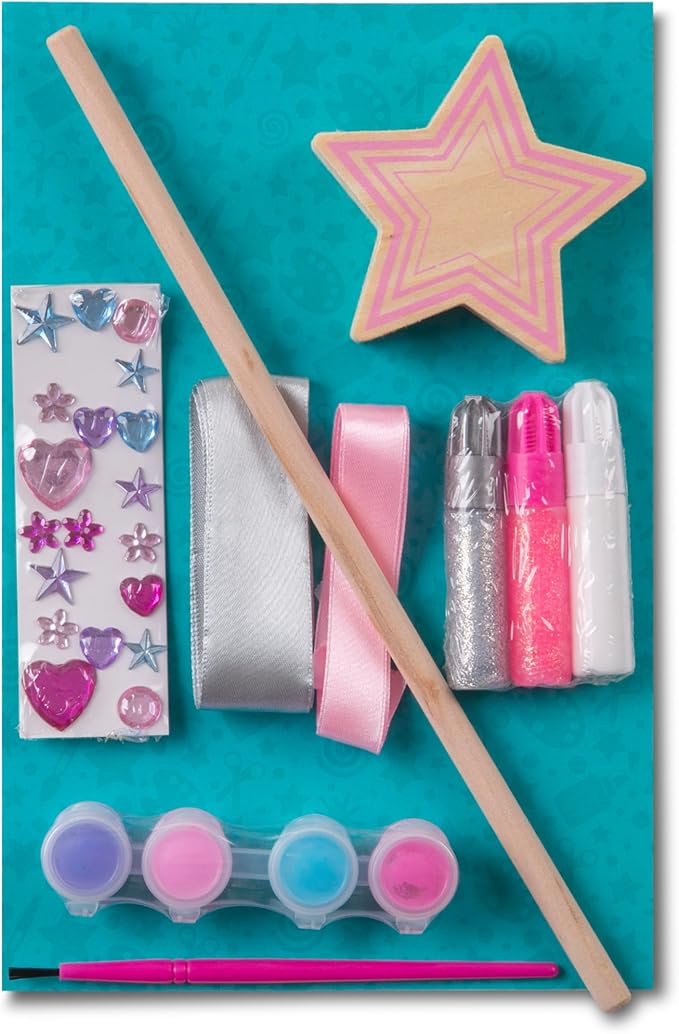 Melissa & Doug Created by Me! Wooden Princess Wand, Arts & Crafts Kit with Paint, Glitter Stickers, Ribbons & More, Princess Toys for Kids 4+