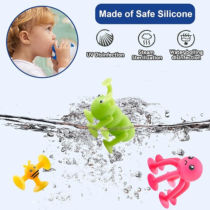 Suction Cup Bath Toys for Kid 40 PCS Silicone Animal Bathtub Toys for Kids Ages 4-8 Sensory Window Building Travel Toy Toddlers Age 3-5 with Eggshell Storage Summer Gift for 3 4 5 6 Year Olds Boy Girl