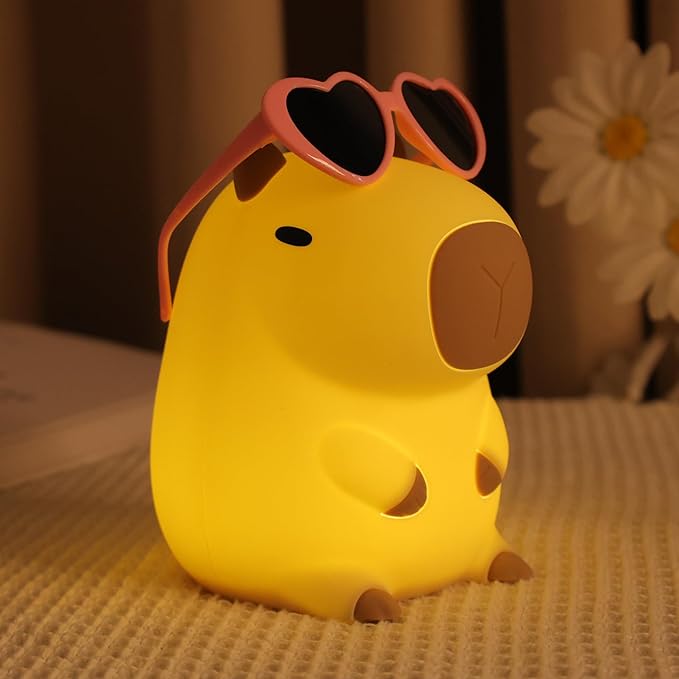 Attivolife Capybara Night Light, Sunglasses Capybara Silicone Lamp for Girls, Touch Nightlight Portable with Dim, Funny Bathroom Table Decor Birthday Xmas Gift for Women Friends（Pink Glasses）