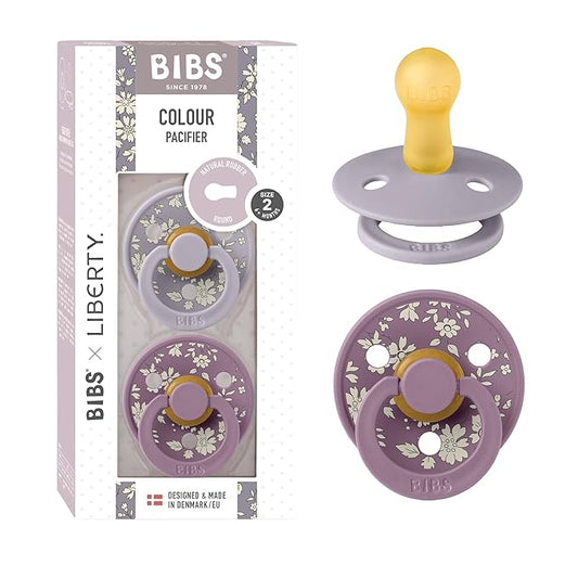 BIBS Colour Liberty Soother 2-Pack, BPA Free Dummy Pacifier, Round Nipple. Natural Rubber Latex, Made in Denmark, Size 2 (6-18 Months), Capel Fossil Grey